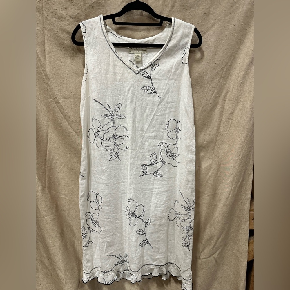 Norton McNaughton Linen floral dress with Black Accents